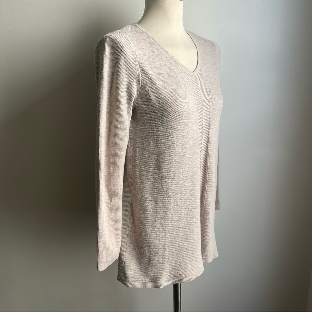 J. Jill Beige Cotton Ribbed Knit Sweater Tunic V-Neck Size Small Casual - Picture 4 of 7